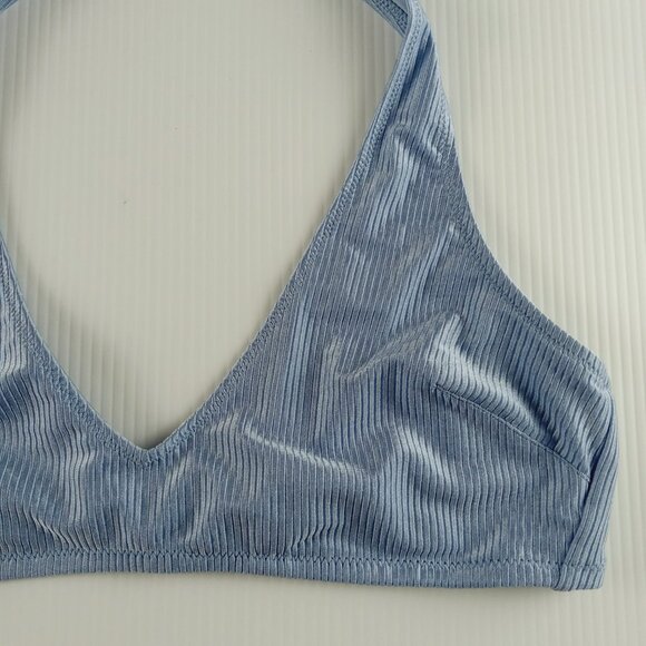 Aerie Shine Rib Halter Bikini Top Women's Size XL Monaco Blue Swimsuit - Picture 3 of 6